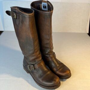 Frye Sz 7 Veronica Slouch Distressed Brown Leather Knee Boots